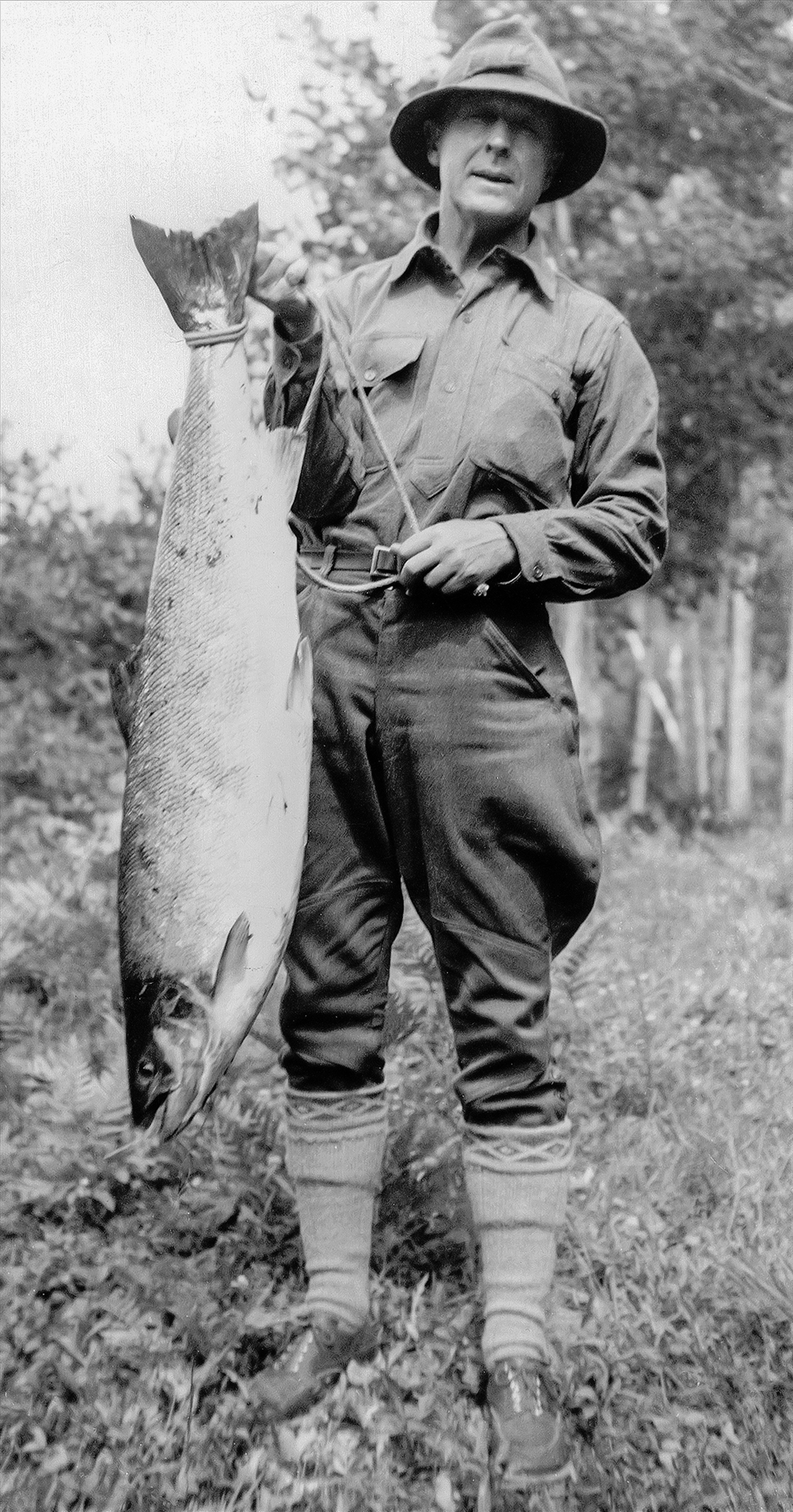 George Frederick Clarke with a 29.5lb salmon, Restigouche, 1930s